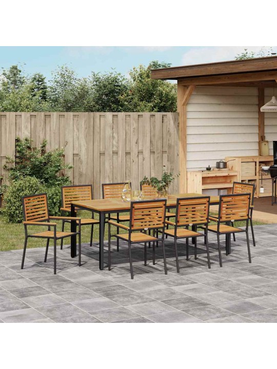 Dārza ēdamgalds 9 pcs melna 200 x 100 x 75 cm poliratāns