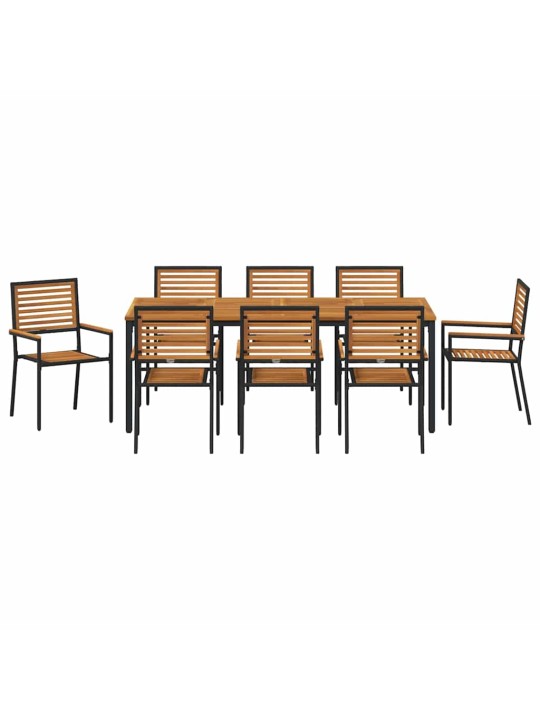Dārza ēdamgalds 9 pcs melna 200 x 100 x 75 cm poliratāns
