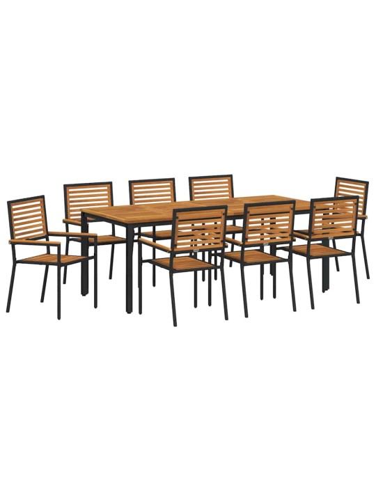 Dārza ēdamgalds 9 pcs melna 200 x 100 x 75 cm poliratāns