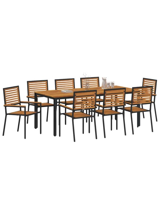 Dārza ēdamgalds 9 pcs melna 200 x 100 x 75 cm poliratāns
