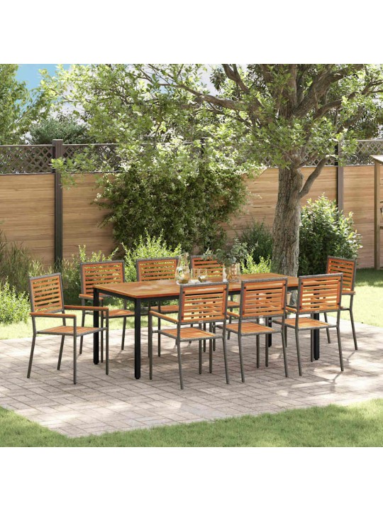 Dārza ēdamgalds 9 pcs pelēks un dabīgā teķa 200 x 100 x 75 cm