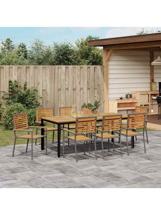 Dārza ēdamgalds 9 pcs pelēks un dabīgā teķa 200 x 100 x 75 cm