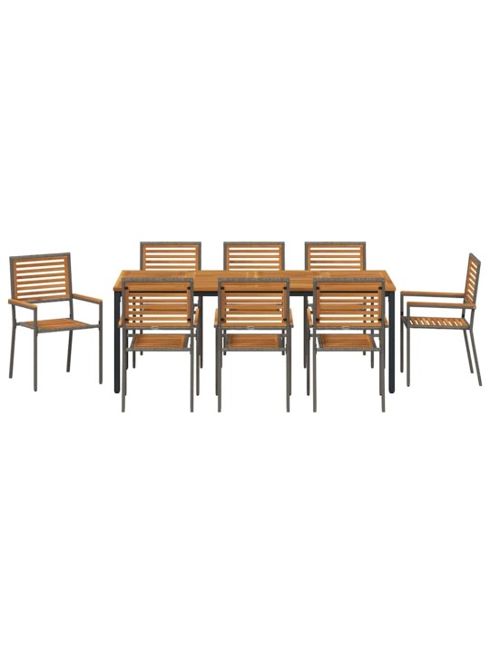 Dārza ēdamgalds 9 pcs pelēks un dabīgā teķa 200 x 100 x 75 cm