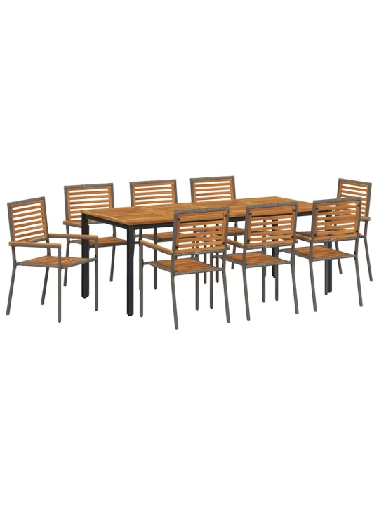 Dārza ēdamgalds 9 pcs pelēks un dabīgā teķa 200 x 100 x 75 cm