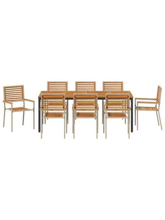Dārza ēdamgalds 9 pcs bēša 200 x 100 x 75 cm poliratāns