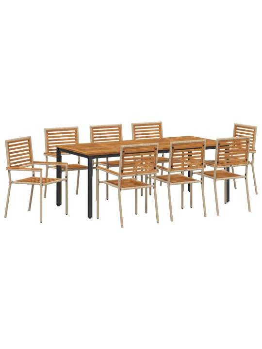 Dārza ēdamgalds 9 pcs bēša 200 x 100 x 75 cm poliratāns