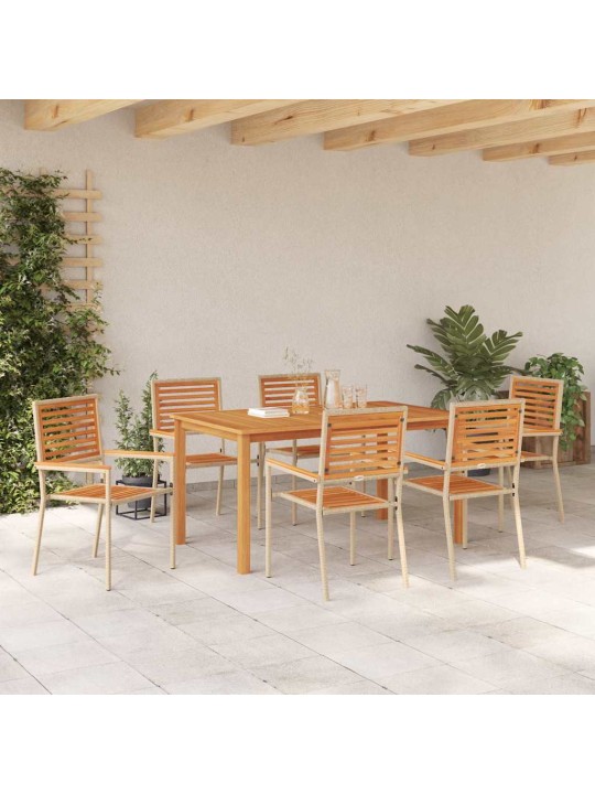 Dārza ēdamgalds 7 pcs bēša poliūtu rotangpalma