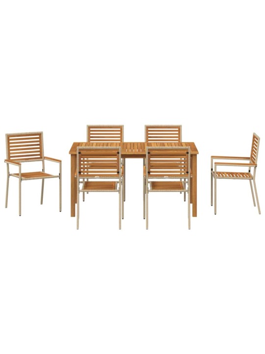 Dārza ēdamgalds 7 pcs bēša poliūtu rotangpalma