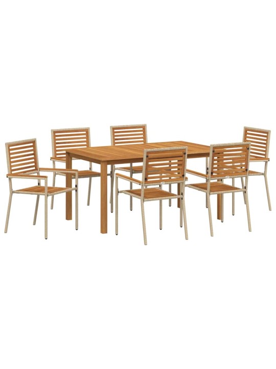 Dārza ēdamgalds 7 pcs bēša poliūtu rotangpalma