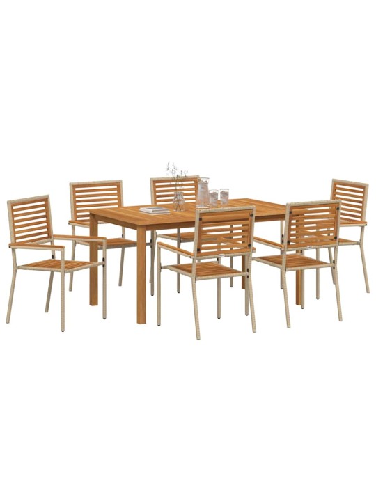 Dārza ēdamgalds 7 pcs bēša poliūtu rotangpalma