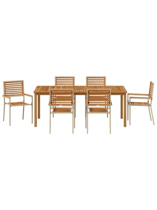 Dārza ēdamgalds 7 pcs bēša poliūtu rotangpalma