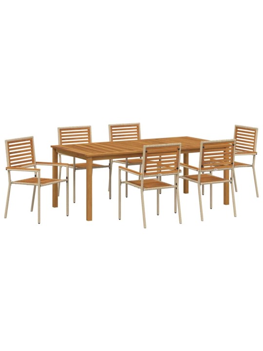Dārza ēdamgalds 7 pcs bēša poliūtu rotangpalma