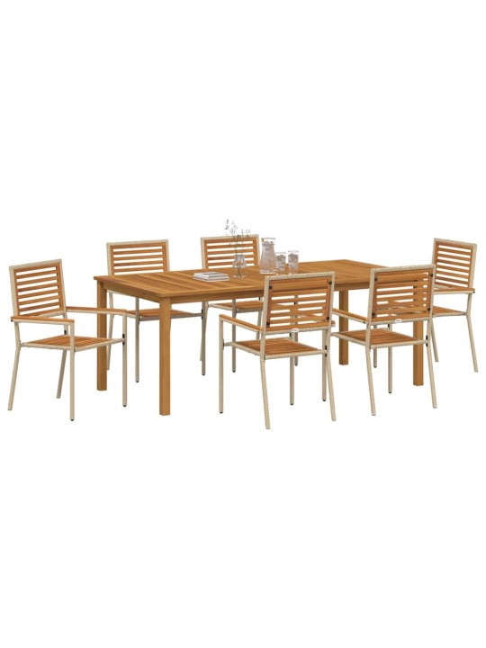 Dārza ēdamgalds 7 pcs bēša poliūtu rotangpalma
