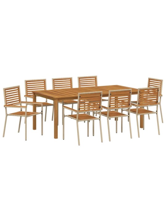 Dārza ēdamgalds 9 pcs bēša poliūtu rotangpalma