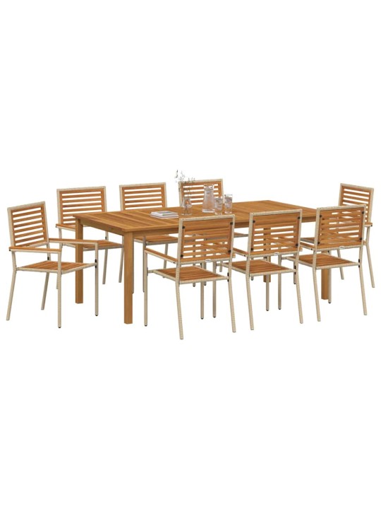 Dārza ēdamgalds 9 pcs bēša poliūtu rotangpalma