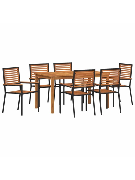 Dārza ēdamgalds 7 pcs melna poliūtu rotangpalma