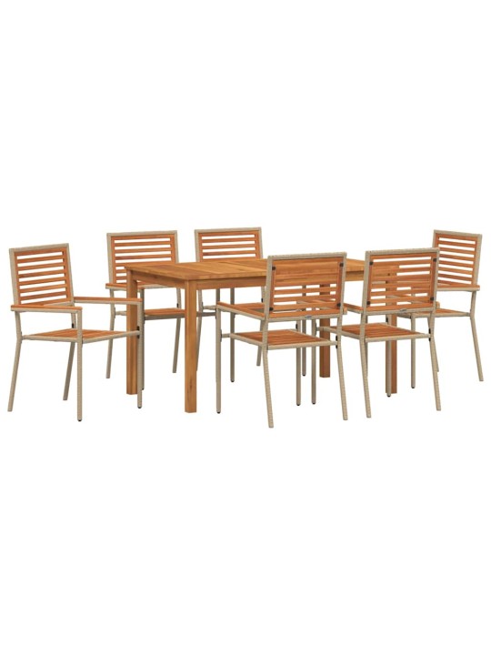 Dārza ēdamgalds 7 pcs bēša poliūtu rotangpalma