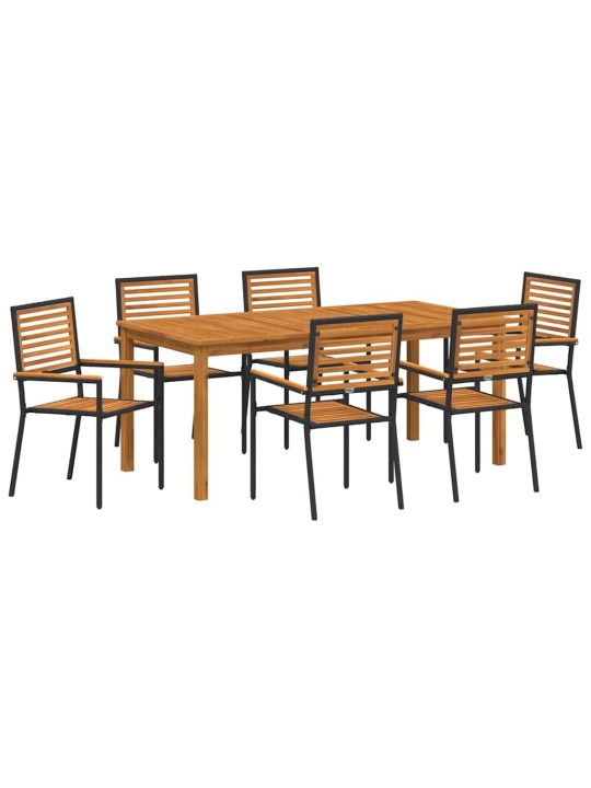 Dārza ēdamgalds 7 pcs melna poliūtu rotangpalma