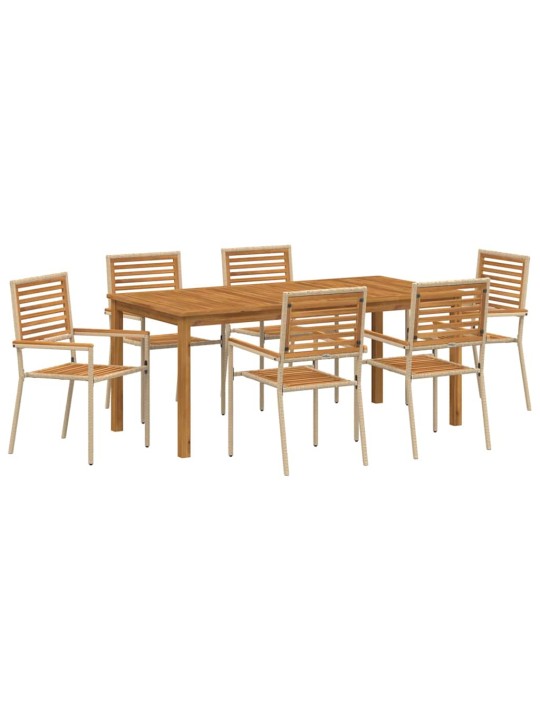 Dārza ēdamgalds 7 pcs bēša poliūtu rotangpalma
