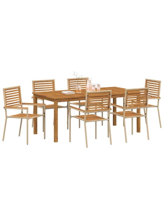 Dārza ēdamgalds 7 pcs bēša poliūtu rotangpalma