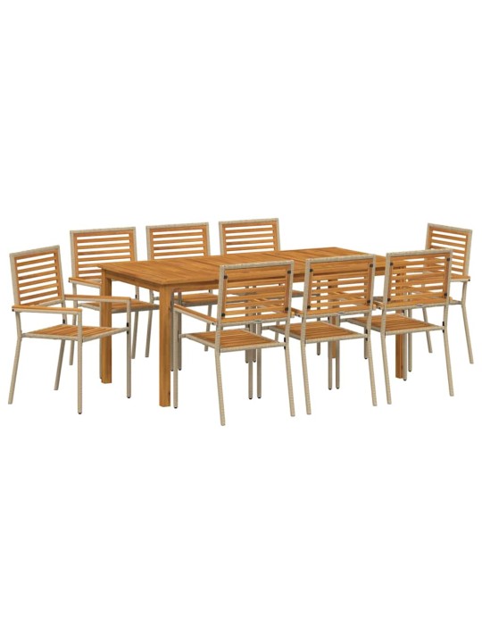 Dārza ēdamgalds 9 pcs bēša poliūtu rotangpalma