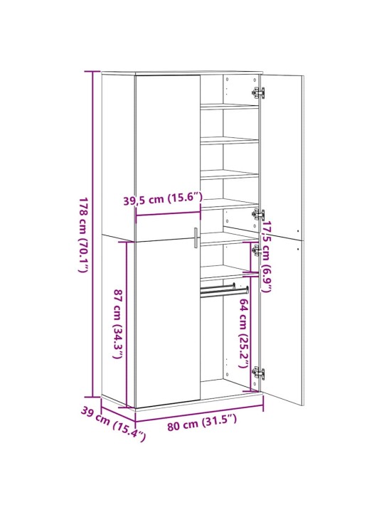Augstais skapītis vecs koks 80 x 39 x 178 cm inženierijas koks
