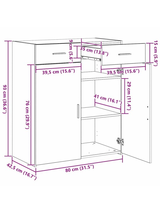 Skapītis melns ozols 80 x 42.5 x 93.5 cm inženierijas koks