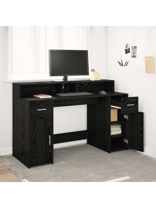 Galds ar plauktu melns ozols 140 x 55 x 91 cm inženierijas koks