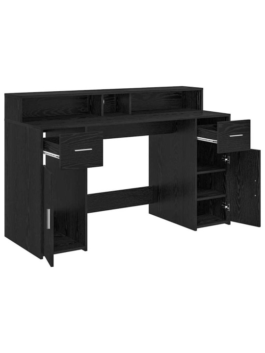 Galds ar plauktu melns ozols 140 x 55 x 91 cm inženierijas koks