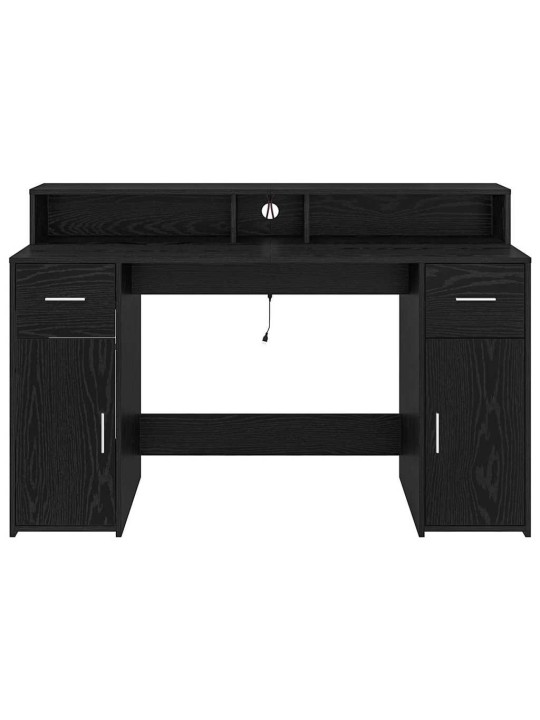 Galds ar plauktu melns ozols 140 x 55 x 91 cm inženierijas koks