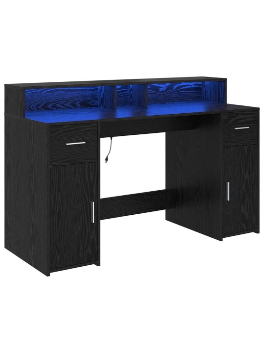 Galds ar plauktu melns ozols 140 x 55 x 91 cm inženierijas koks