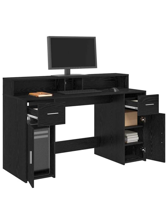 Galds ar plauktu melns ozols 140 x 55 x 91 cm inženierijas koks