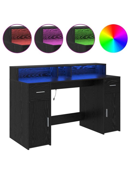 Galds ar plauktu melns ozols 140 x 55 x 91 cm inženierijas koks