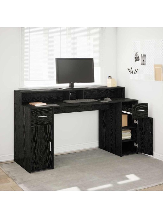 Galds ar plauktu melns ozols 160 x 55 x 91 cm inženierijas koks