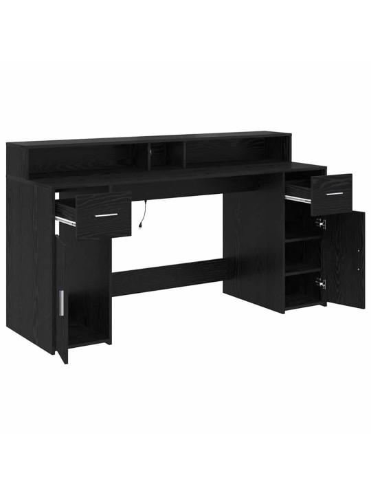 Galds ar plauktu melns ozols 160 x 55 x 91 cm inženierijas koks