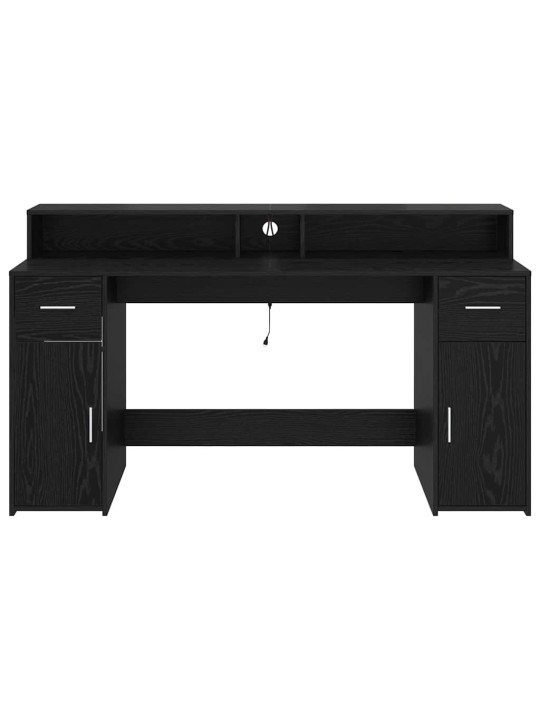 Galds ar plauktu melns ozols 160 x 55 x 91 cm inženierijas koks