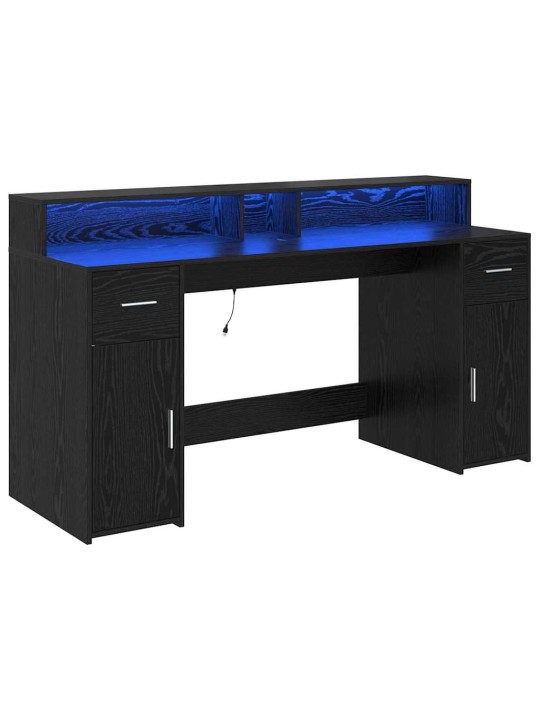 Galds ar plauktu melns ozols 160 x 55 x 91 cm inženierijas koks