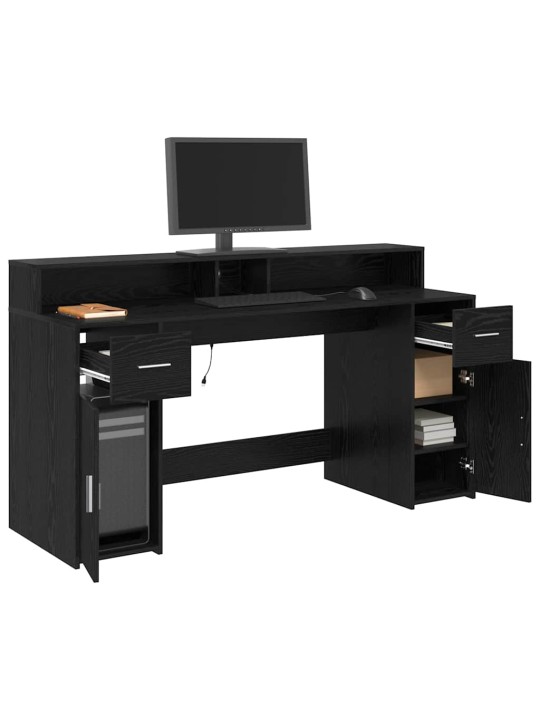 Galds ar plauktu melns ozols 160 x 55 x 91 cm inženierijas koks