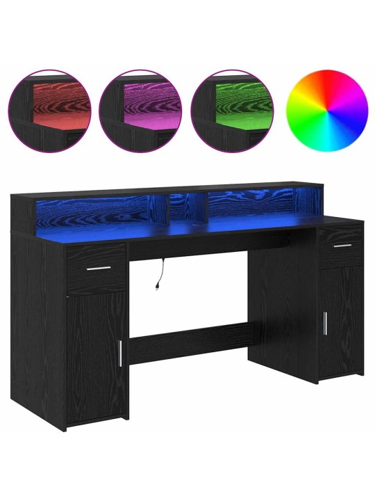 Galds ar plauktu melns ozols 160 x 55 x 91 cm inženierijas koks