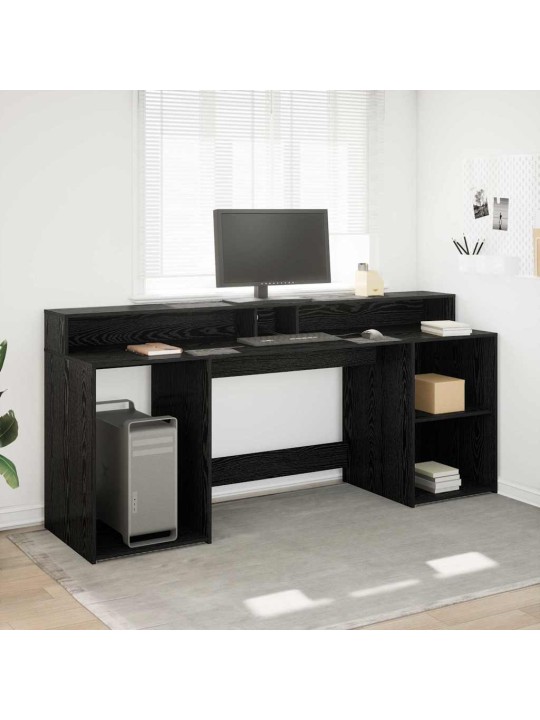 Galds ar plauktu melns ozols 200 x 55 x 91 cm inženierijas koks