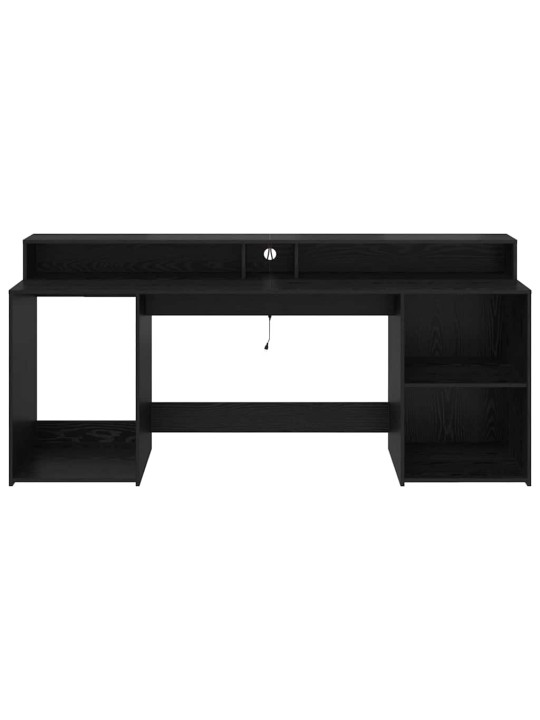 Galds ar plauktu melns ozols 200 x 55 x 91 cm inženierijas koks