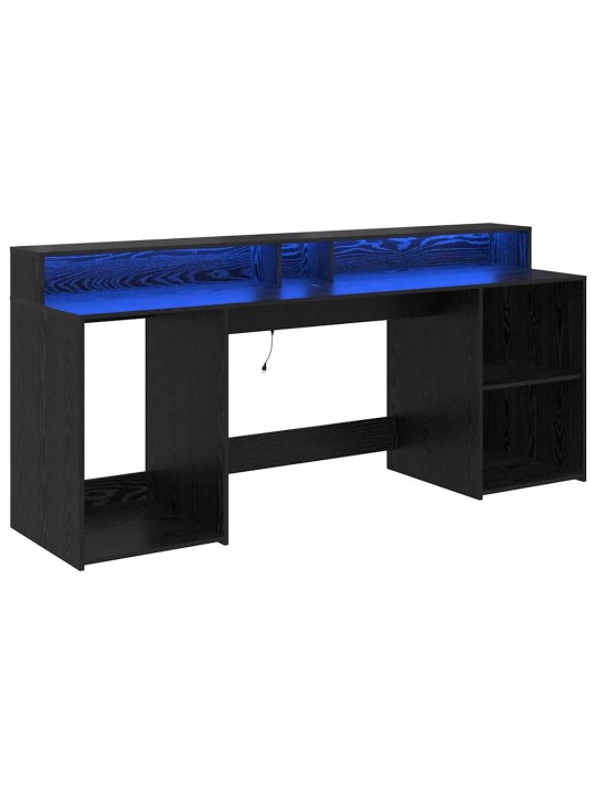 Galds ar plauktu melns ozols 200 x 55 x 91 cm inženierijas koks