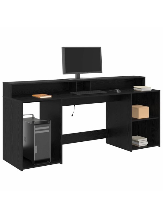 Galds ar plauktu melns ozols 200 x 55 x 91 cm inženierijas koks