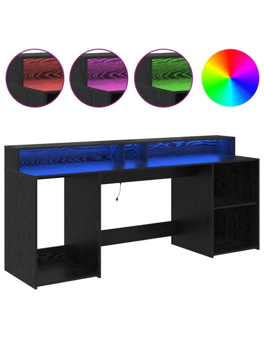 Galds ar plauktu melns ozols 200 x 55 x 91 cm inženierijas koks