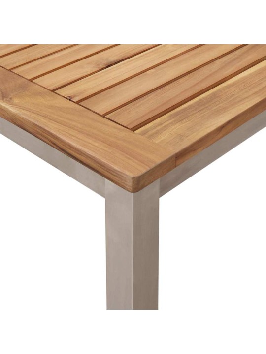 Dārza ēdamgalds 3 pcs cieta teak koks un nerūsējošais tērauds