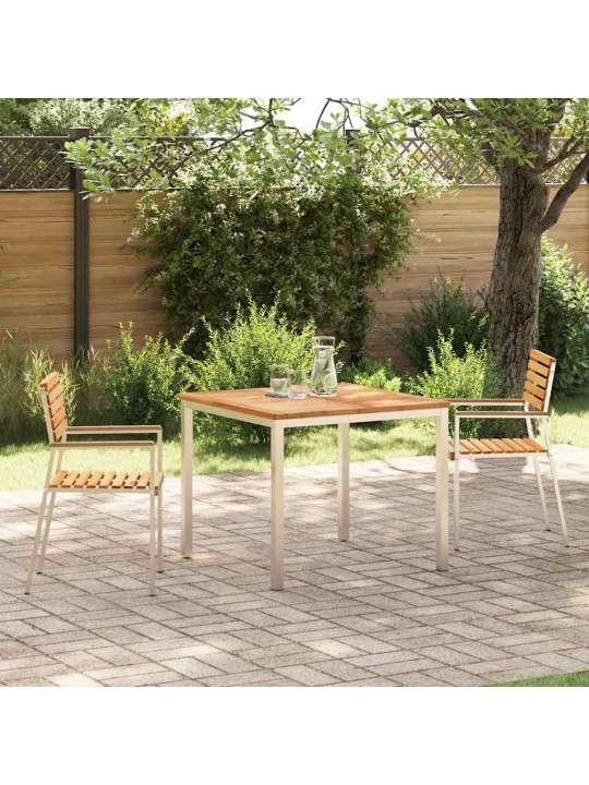 Dārza ēdamgalds 3 pcs cieta teak koks un nerūsējošais tērauds