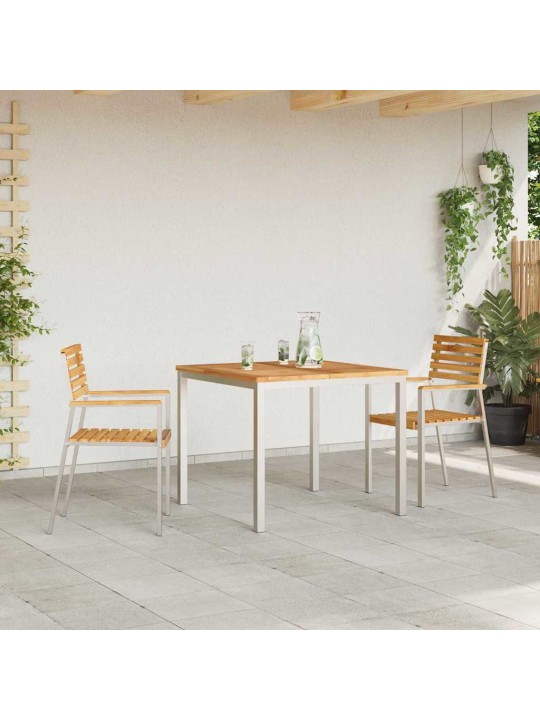 Dārza ēdamgalds 3 pcs cieta teak koks un nerūsējošais tērauds