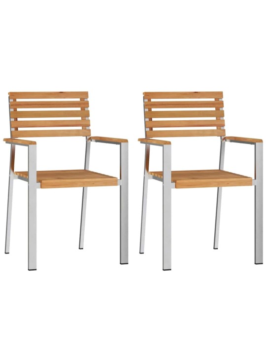 Dārza ēdamgalds 3 pcs cieta teak koks un nerūsējošais tērauds