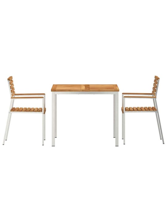 Dārza ēdamgalds 3 pcs cieta teak koks un nerūsējošais tērauds