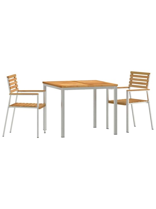 Dārza ēdamgalds 3 pcs cieta teak koks un nerūsējošais tērauds